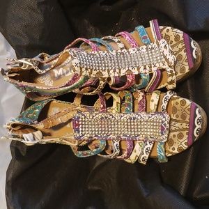 Floral Cork Wedge Sandals